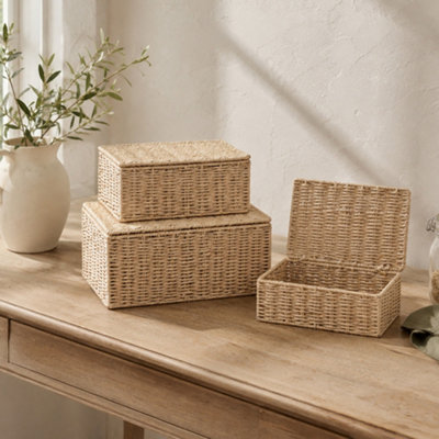 B&Q -  Paper Rope Storage Hamper Basket Box With Lid (NaturalMedium)