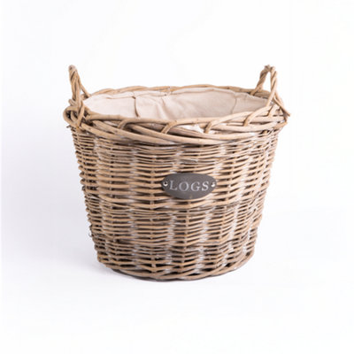 B&Q -  Rustic Countryside Style Chunky Wicker Fireside Heavy Duty Log Baskets Kindling Wood Basket