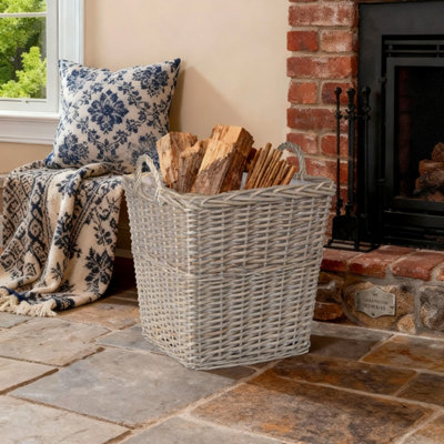 B&Q -  Square Rustic Countryside Style Chunky Wicker Fireside Heavy Duty Log Baskets