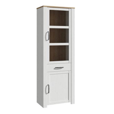 B&Q -  Bohol Narrow Display Cabinet Inc. 2X Led Lights In Riviera Oak/white
