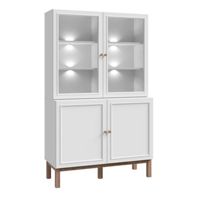 B&Q -  Wensley Display Cabinet With 2 Doors And 2 Glass Doors In Light Grey And Oak Inc Led Lighting