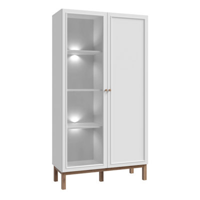 Furniture To Go Wensley Display Cabinet With 1 Door And 1 Glass Door In And Oak Inc Led Ing Light/Grey