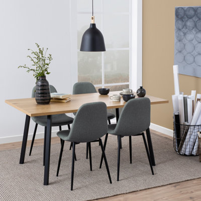 Furniture To Go Cenny Dining Table In Oak & Included 4 Wilma Dining Chair In Black/Light/Grey