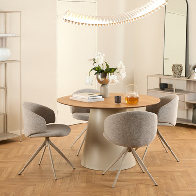 B&Q -  Soli Round Dining Table In Oak/grey 120X75Cm Included 4 Ella Swivel Beige Dining Chair