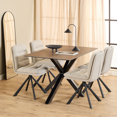 B&Q -  Heaven Dining Table With Ceramic Rusty Brown Top Includes 4 Dean Beige Swivel Dining Chairs (L) 135Cm Seats Up To 4