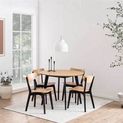 Furniture To Go Roxby Round Dining Table In Oak & Included 4 Roxby Dining Chairs In And Oak Black