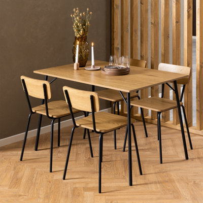 B&Q -  Peru Dining Table In Black And Oak Included 4 Peru Dining Chair In Steel And Oak