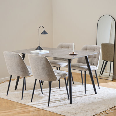 Furniture To Go Wicklow Rectangular Dining Table In / 140X75cm Included 4 Brooke Dining Chairs In Monza Grey/Black/Beige