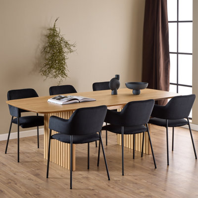 B&Q -  Christo Dining Table In Oak 220X75Cm Including 6 Lima Dining Chairs With Armrest In Black