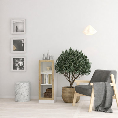 B&Q -  Basic Low Narrow Display Cabinet In White (2 Shelves) With Glass Oak Door