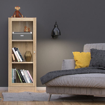 B&Q -  Basic Low Narrow Display Cabinet In Oak (2 Shelves) With Glass  Oak Door