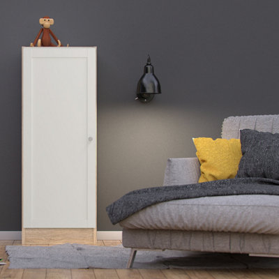 B&Q -  Basic Low Narrow Storage Cabinet In Oak (2 Shelves) With White Door