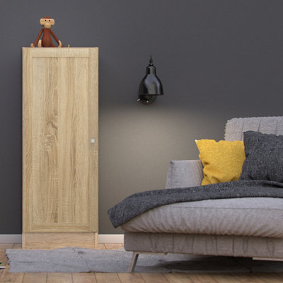 B&Q -  Basic Low Narrow Storage Cabinet In Oak (2 Shelves) With Oak Door