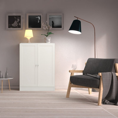 B&Q -  Basic Low Wide Storage Cabinet In White (2 Shelves) With 2 White Doors
