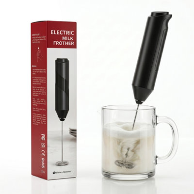 Handheld Milk Frother Steel Coil Whisk Portable Creamy Foam Maker For CoffeeBattery Operated Black from B&Q