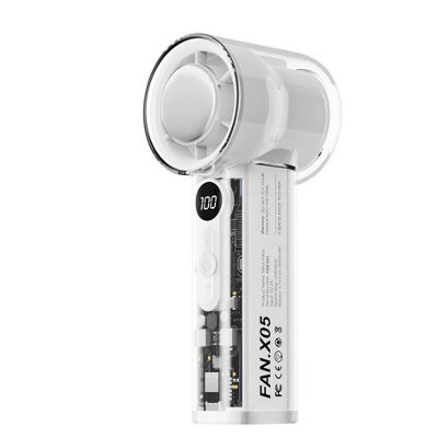 B&Q Portable Mini Turbo Cooling Fan, Handheld Fan With Cooling Plate, Digital Display, Rechargeable, White (1 Pack)
