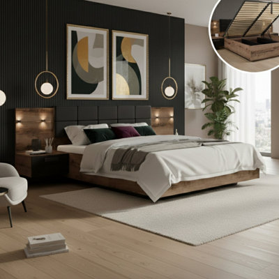 Heze Furniture Kassel Super King Size Ottoman Storage Bed With Bedside Tables 180B