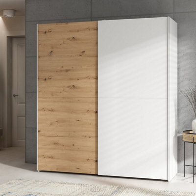 Heze Furniture Sonya 2 Door Sliding Wardrobe In White & Artisan Oak