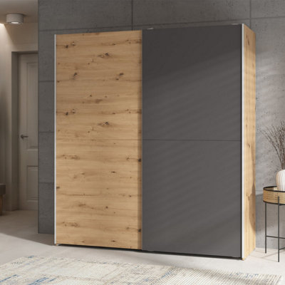 Heze Furniture Sonya 2 Door Sliding Wardrobe In Artisan Oak & Graphite