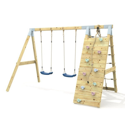B&Q -  Premium Double Garden Swing With Up And Over Wall For KidsNavy Blue