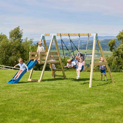 B&Q -  Premium Double Garden Swing With Deck For Kids And Boat Swing Navy Blue