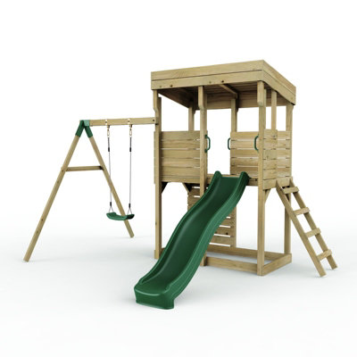 Rebo Xl Garden Lookout Tower Playhouse With Single Swing And Slide For Kids from B&Q