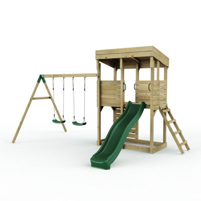 Outdoortoys Unisex Brown Garden Lookout Tower Playhouse With Double Swing & Slide For Kids In 1.2M - Image 2