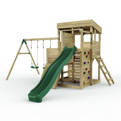 Rebo 2 Tier Xl Garden Lookout Tower Playhouse With Double Swing And Slide For Kids from B&Q