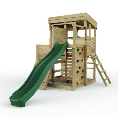 Rebo 2 Tier Xl Garden Lookout Tower Playhouse With Monkey Bars And Slide For Kids from B&Q