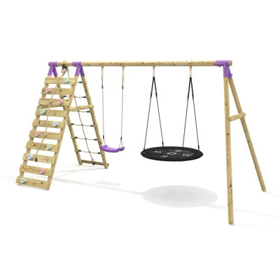 B&Q -  Double Garden Swing Set With Climbing Wall For KidsVale Purple