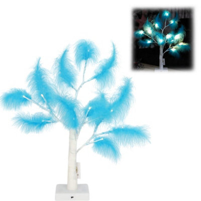 Shatchi 2Pcs 55Cm Light Blue Feather Tree Table Lamp Warm White Leds Lighted Pampas TreeBattery-Operated Decorative from B&Q