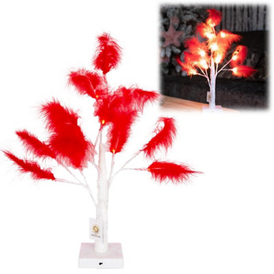 Shatchi 2Pcs 55Cm Red Feather Tree Table Lamp Warm White Leds Lighted Pampas TreeBattery-Operated Decorative from B&Q