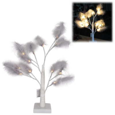 Shatchi 2Pcs 55Cm Grey Feather Tree Table Lamp Warm White Leds Lighted Pampas TreeBattery-Operated Decorative from B&Q