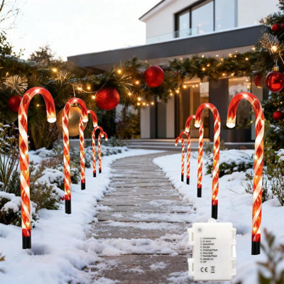 Shatchi 45 Led Outdoor Red Candy Cane Lights Set Of 5Battery Operated8 ModesTimer55Cm from B&Q