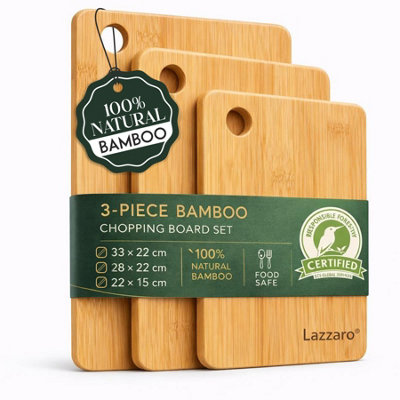 B&Q -  Bamboo Chopping Board (Set Of 3) Wooden Cutting Board With Non-Slip Feet Double Sided Kitchen Chopping Board