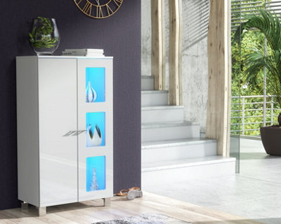 Furneo White Sideboard Cabinet Modern High Gloss &matt Cupboard Blue Led Lights Mia 02 from B&Q