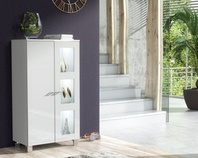 Furneo White Sideboard Cabinet Modern High Gloss &matt Cupboard White Led Lights Mia 02 from B&Q