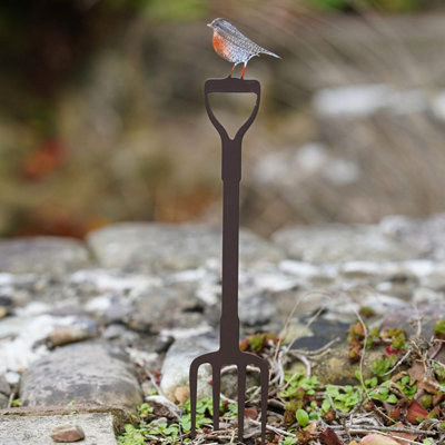 Burgess Mini Robin On Fork Metal Garden Stake Outdoor Sculpture Statue Robins Decoration 30Cm Tall from B&Q