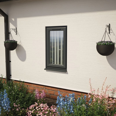 Lacerta Grey/White Double Glazed Window Top Hung Opener Obscure Glazed 610 X 1040Mm Year Guarantee With Free Delivery Size 10 B&Q