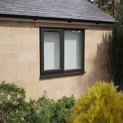 Lacerta Triple Glazed Window Black/white Lh Side Hung Next To A Fixed Obscure Glazed 1190 X 1040mm 10 Year Guarantee With Free Delivery from B&Q
