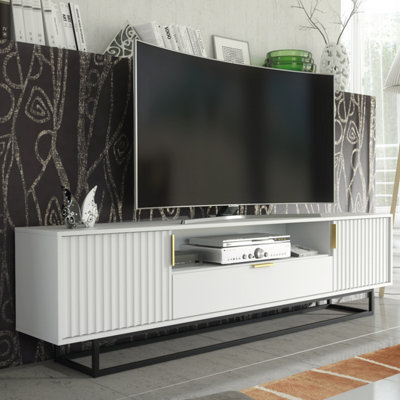 Creative Furniture Tide Crest Tv Unit 200Cm With Fluted Wave Doors White