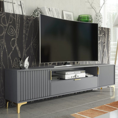B&Q - Tide Crest Tv Unit 200Cm Gold Dark Grey With Fluted Wave DoorsCreative Furniture