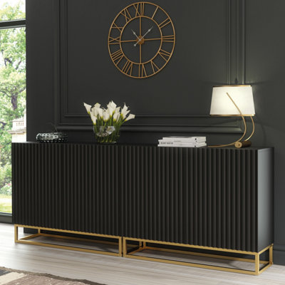 B&Q - Ripple Duo Sideboard 200Cm Black Fluted DesignCreative Furniture