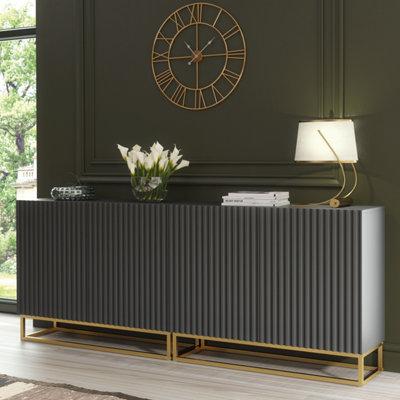 B&Q - Ripple Duo Sideboard 200Cm Dark Grey Fluted DesignCreative Furniture
