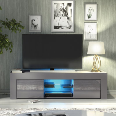 Loom Tv Unit 130Cm Dark Grey With High Gloss Doors And Led LightingCreative Furniture from B&Q