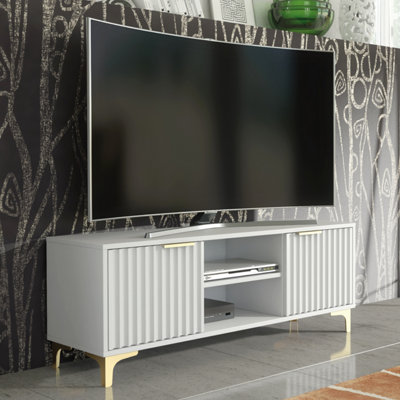 B&Q - Tide Crest Tv Unit 120Cm Gold White With Fluted Wave DoorsCreative Furniture