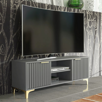 B&Q - Tide Crest Tv Unit 120Cm Gold Dark Grey With Fluted Wave DoorsCreative Furniture