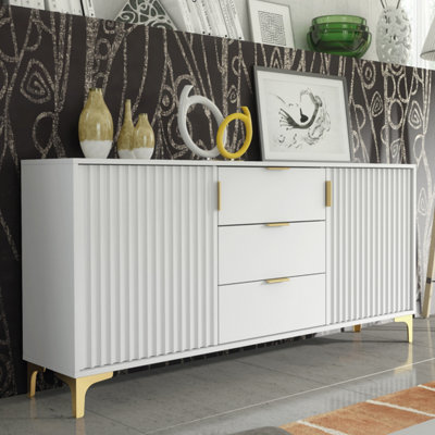 B&Q - Tide Crest Sideboard Gold 140Cm White With Fluted Wave DoorsCreative Furniture