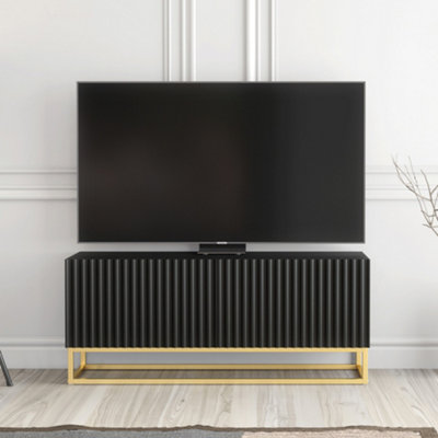 B&Q - Ripple Tv Unit 100Cm Black Fluted Design With Push To Open DoorsCreative Furniture
