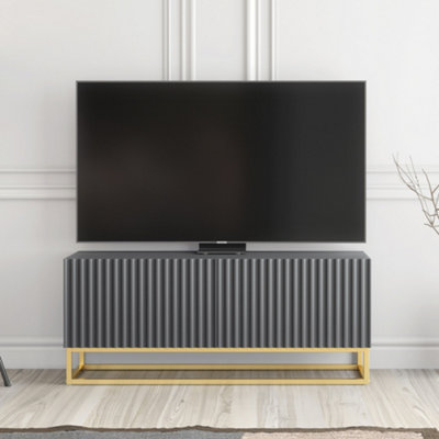 B&Q - Ripple Tv Unit 100Cm Dark Grey Fluted Design With Push To Open DoorsCreative Furniture